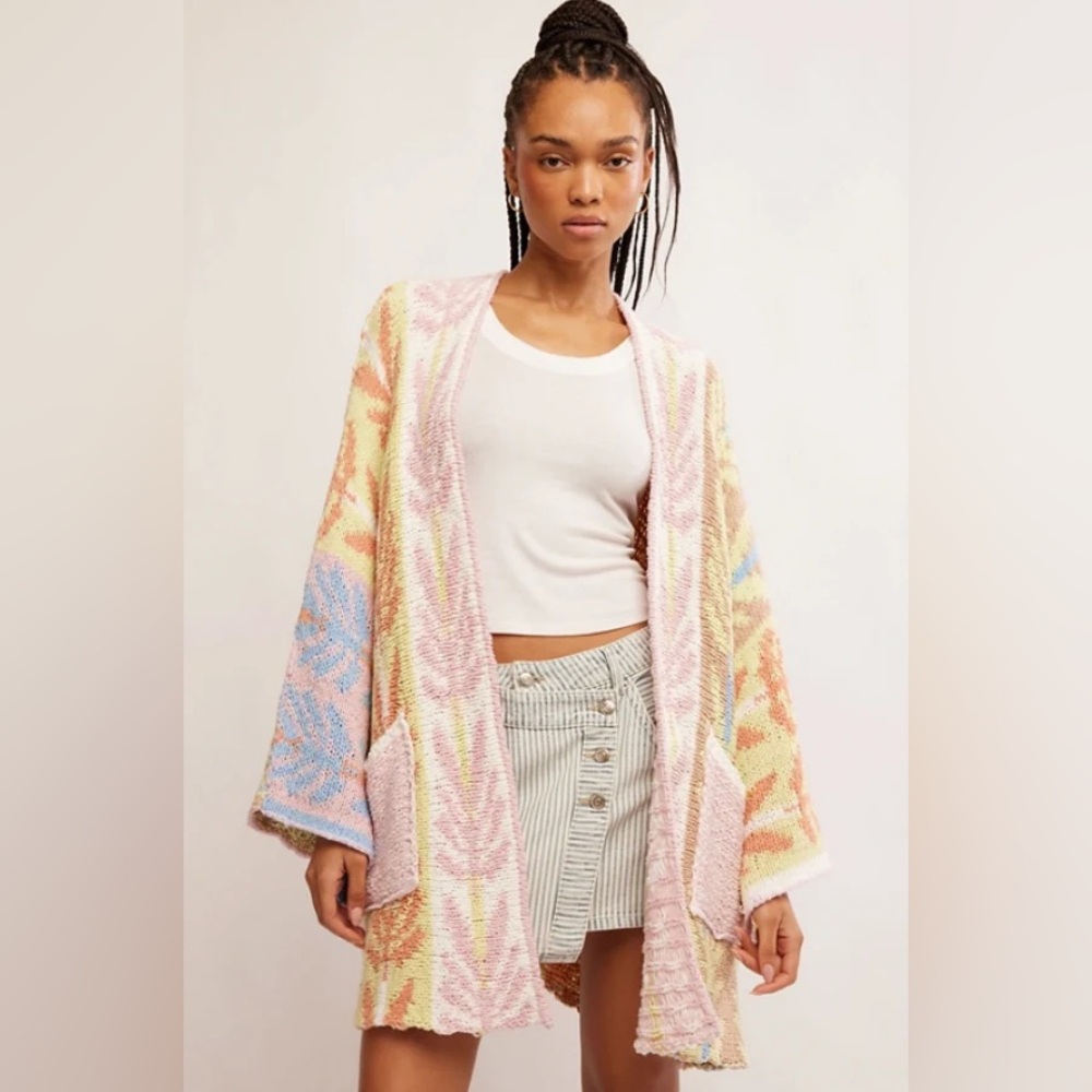 Free People Pastel Multicolor Open Cardigan - Pink, Yellow, Blue